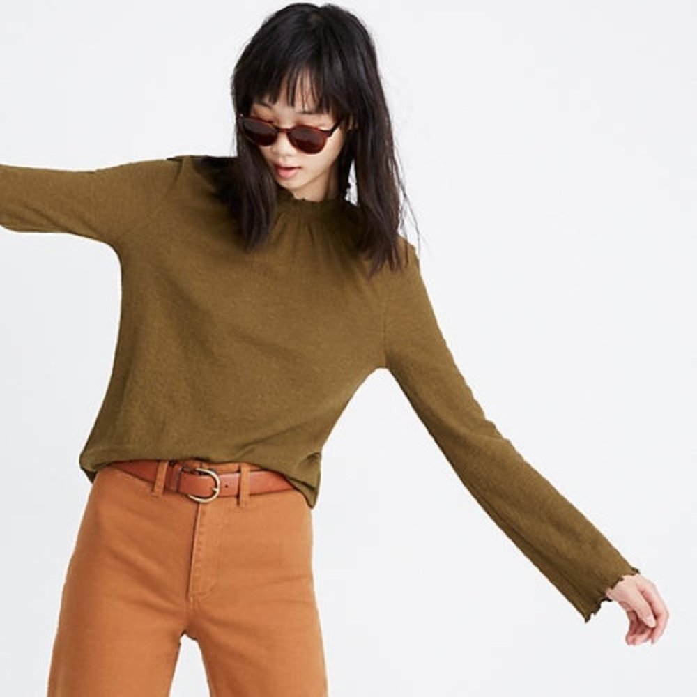 Madewell Texture & Thread Ruffled Mock Neck top